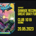 Kryptos, Damage Reconstruct, and The Great Gray Funk concert poster for Club 1019, Vienna.